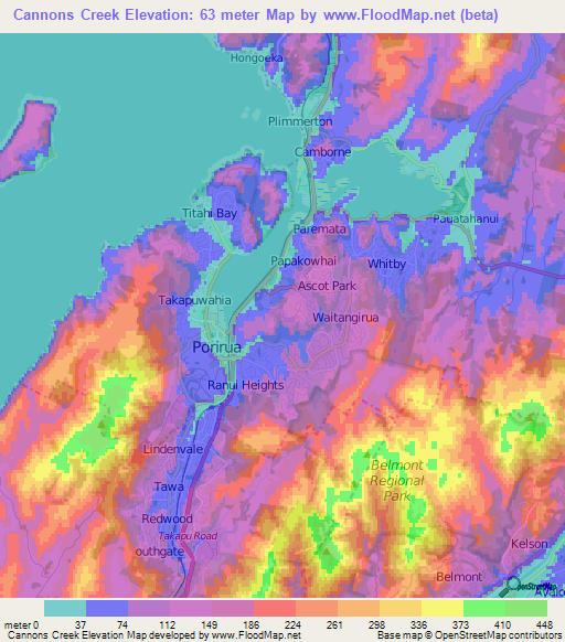 Cannons Creek,New Zealand Elevation Map