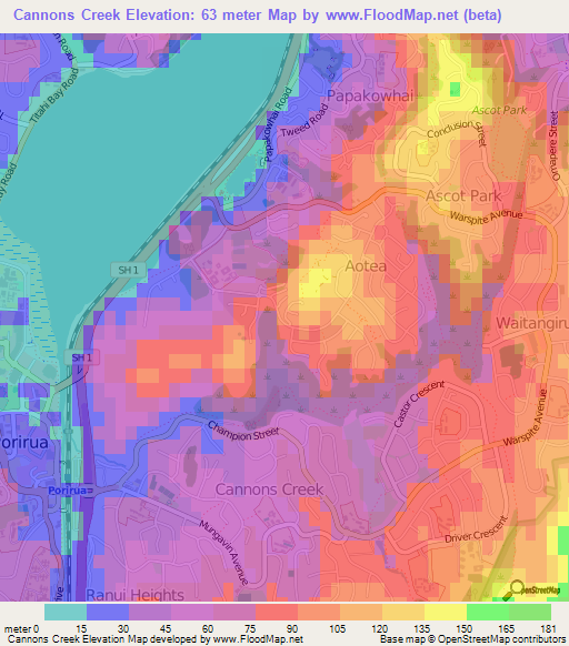 Cannons Creek,New Zealand Elevation Map