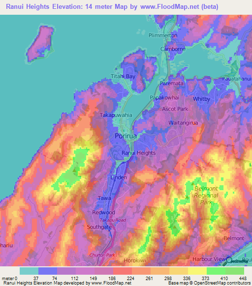 Ranui Heights,New Zealand Elevation Map