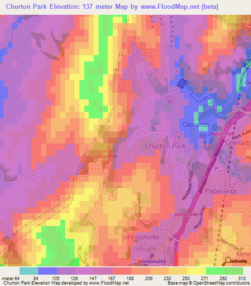 Churton Park,New Zealand Elevation Map