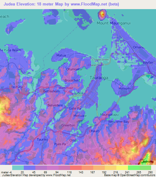 Judea,New Zealand Elevation Map