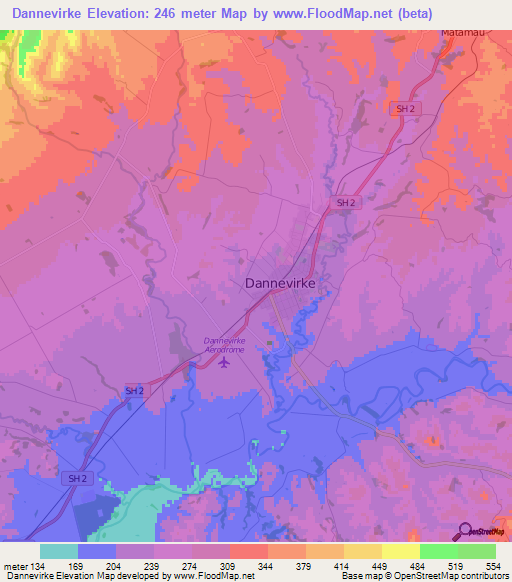 Dannevirke,New Zealand Elevation Map