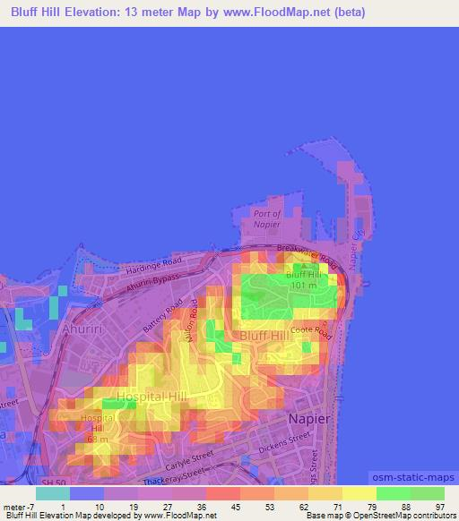 Bluff Hill,New Zealand Elevation Map