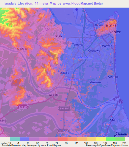 Taradale,New Zealand Elevation Map