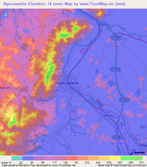 Ngaruawahia,New Zealand Elevation Map