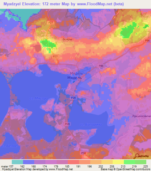 Myadzyel,Belarus Elevation Map