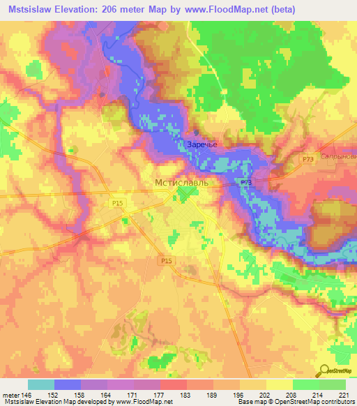 Mstsislaw,Belarus Elevation Map
