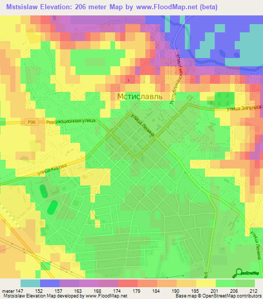 Mstsislaw,Belarus Elevation Map