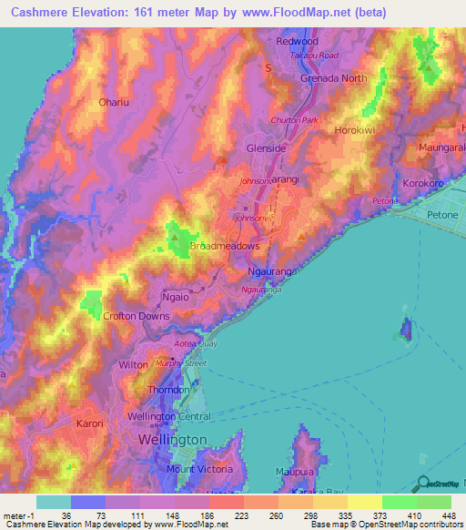 Cashmere,New Zealand Elevation Map
