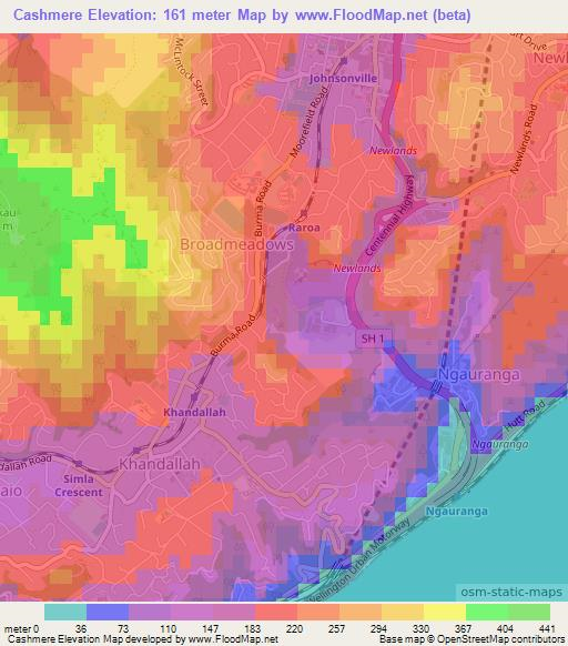 Cashmere,New Zealand Elevation Map