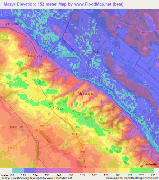 Mazyr,Belarus Elevation Map