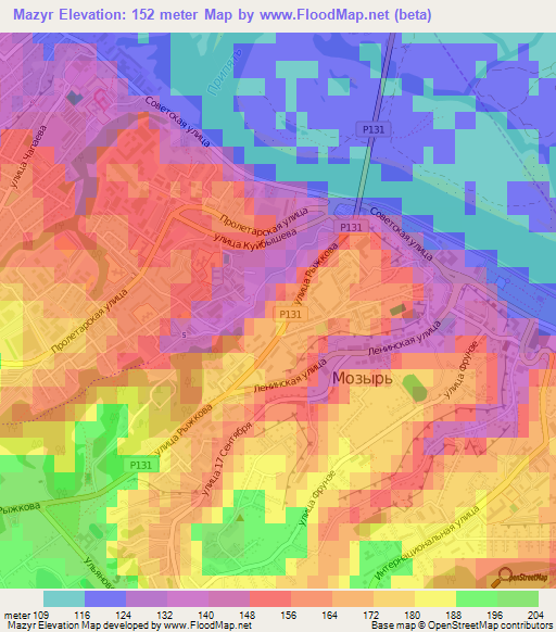 Mazyr,Belarus Elevation Map