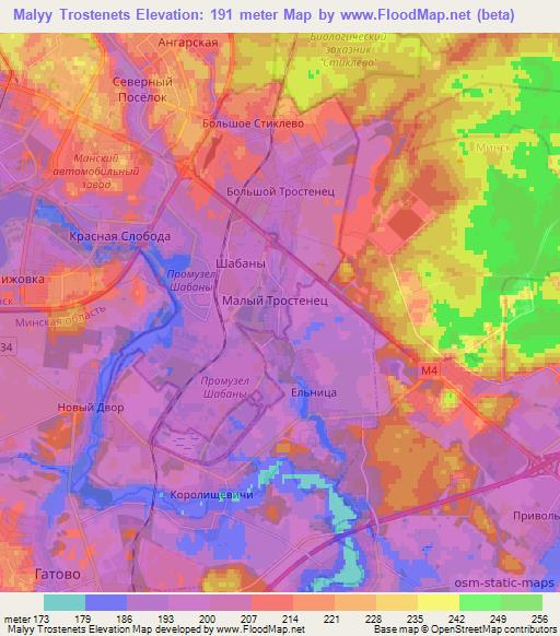 Malyy Trostenets,Belarus Elevation Map