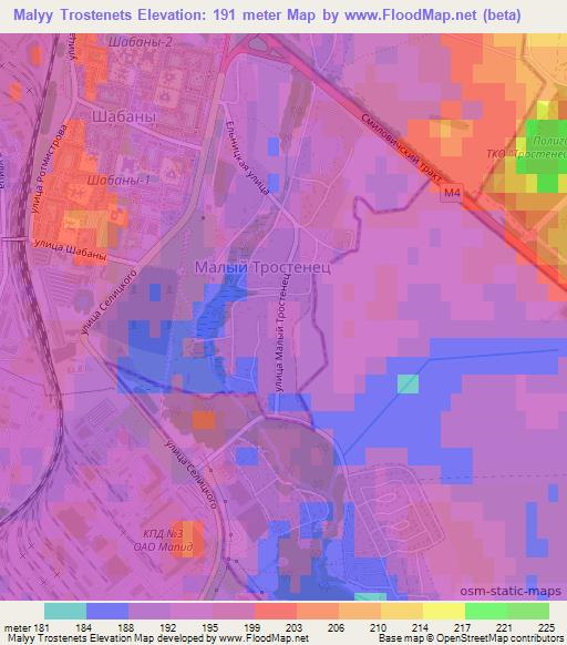 Malyy Trostenets,Belarus Elevation Map