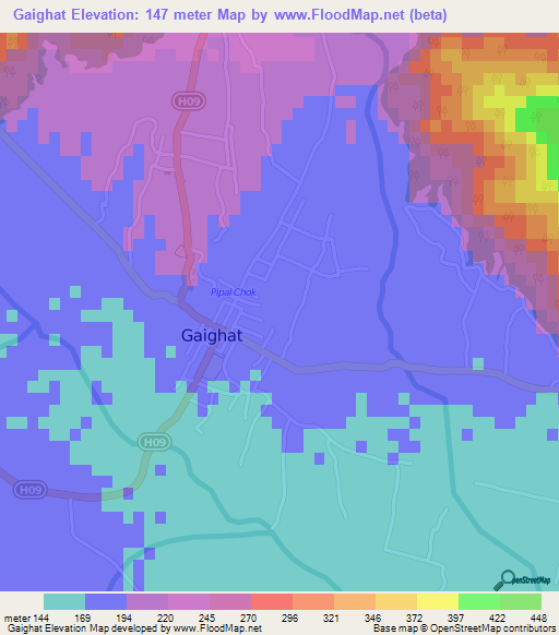 Gaighat,Nepal Elevation Map