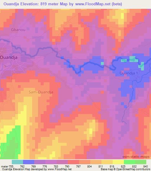 Ouandja,Central African Republic Elevation Map