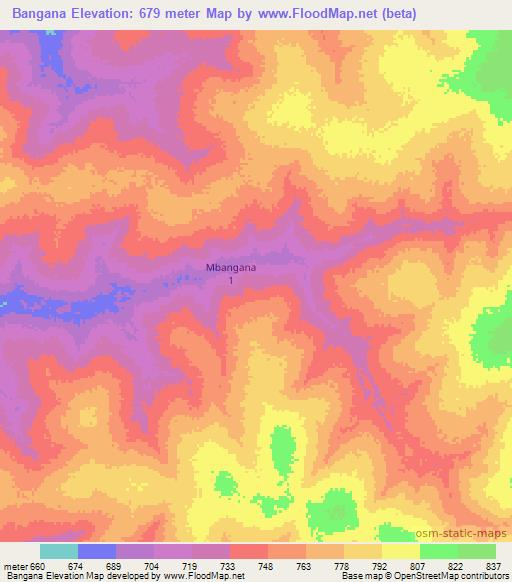 Bangana,Central African Republic Elevation Map