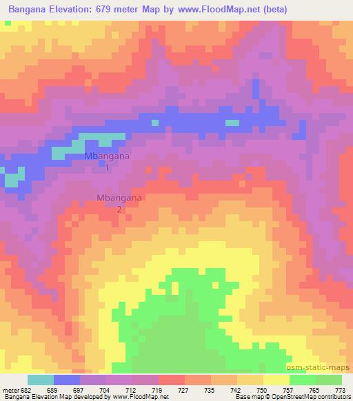 Bangana,Central African Republic Elevation Map