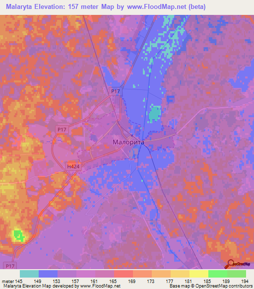 Malaryta,Belarus Elevation Map