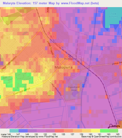 Malaryta,Belarus Elevation Map