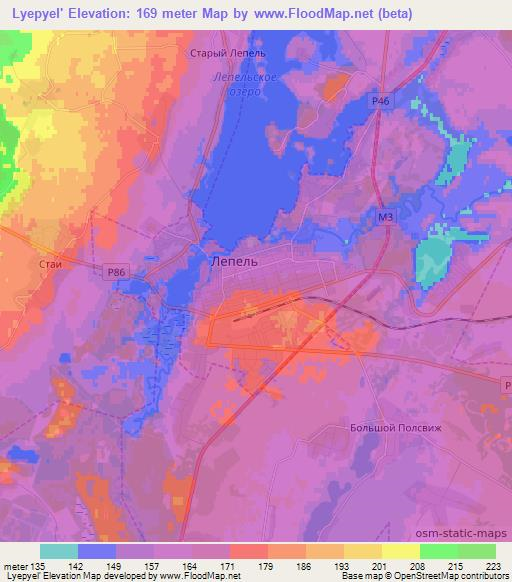 Lyepyel',Belarus Elevation Map