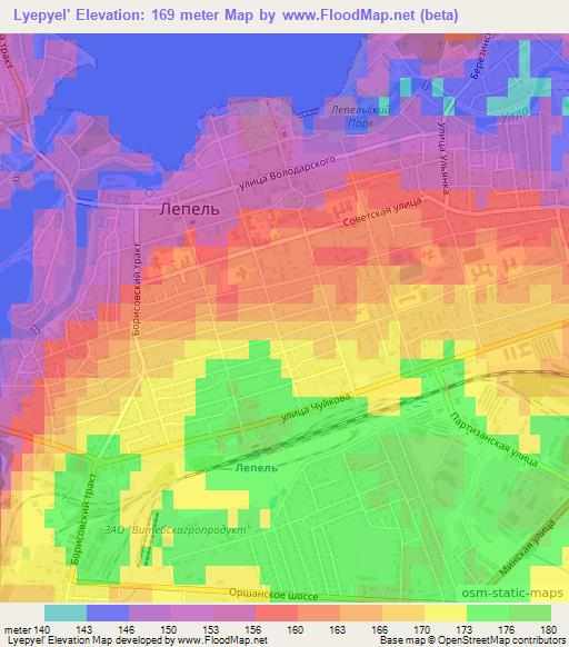 Lyepyel',Belarus Elevation Map