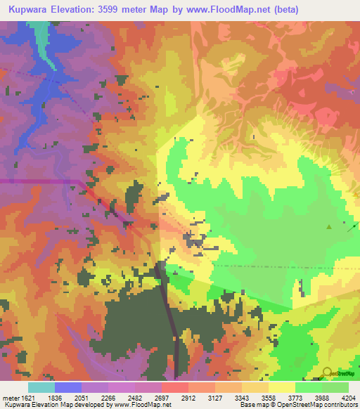 Kupwara,India Elevation Map