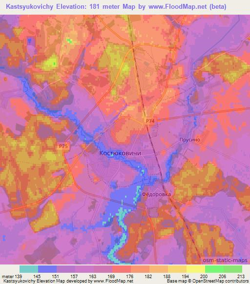 Kastsyukovichy,Belarus Elevation Map