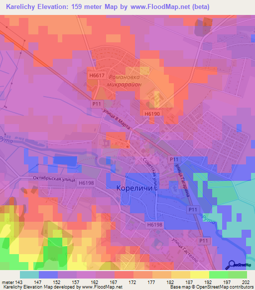 Karelichy,Belarus Elevation Map