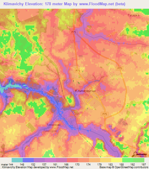 Klimavichy,Belarus Elevation Map