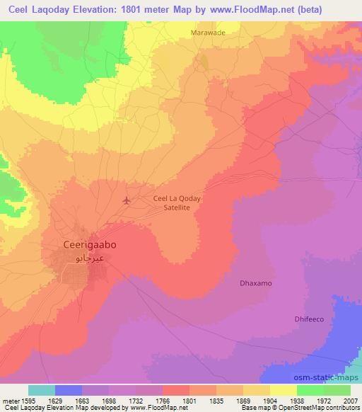 Ceel Laqoday,Somalia Elevation Map