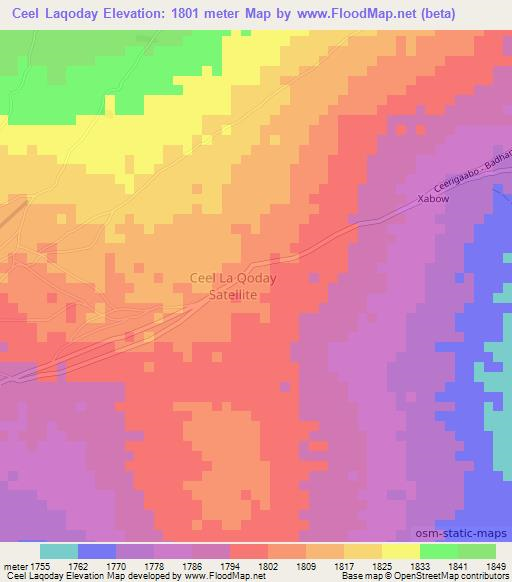 Ceel Laqoday,Somalia Elevation Map
