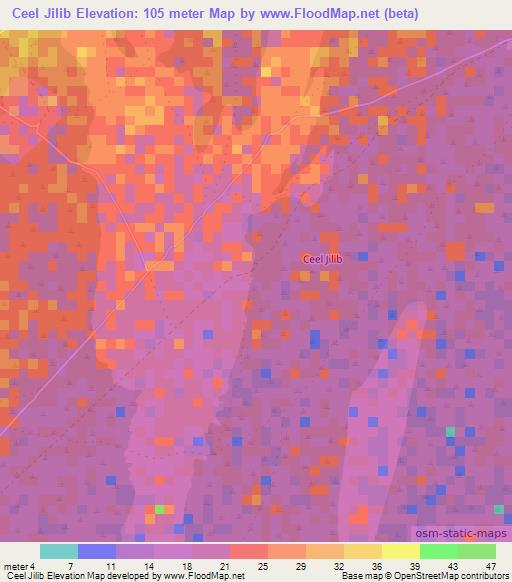 Ceel Jilib,Somalia Elevation Map