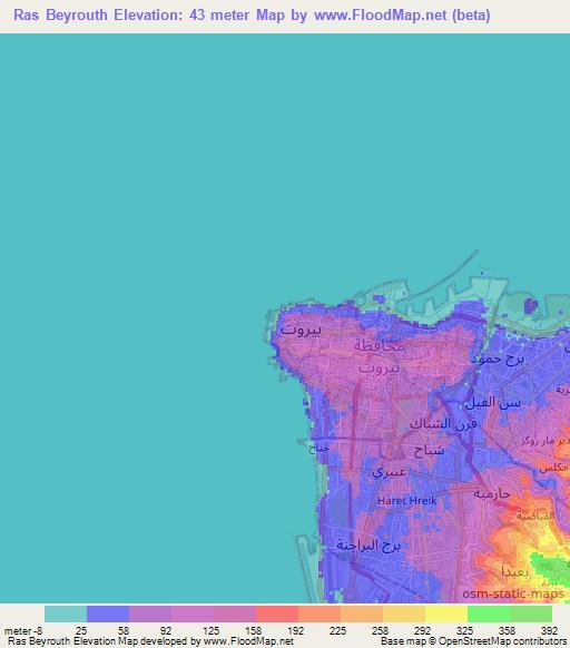 Ras Beyrouth,Lebanon Elevation Map