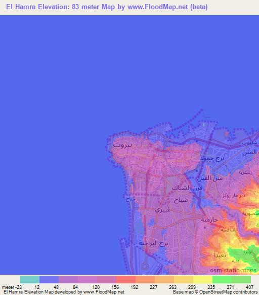 El Hamra,Lebanon Elevation Map