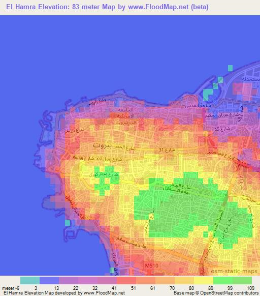 El Hamra,Lebanon Elevation Map