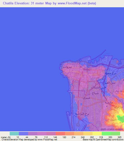 Chatila,Lebanon Elevation Map