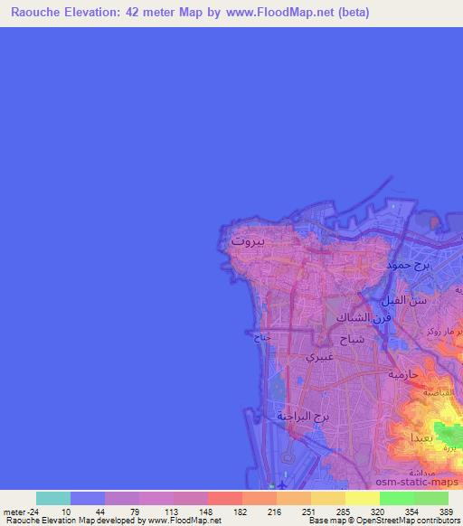 Raouche,Lebanon Elevation Map