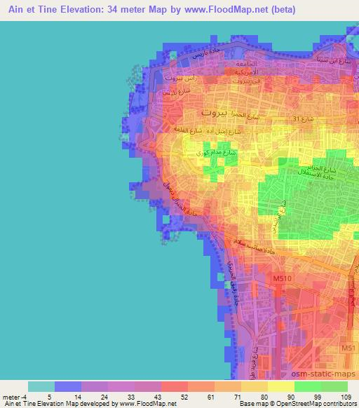 Ain et Tine,Lebanon Elevation Map