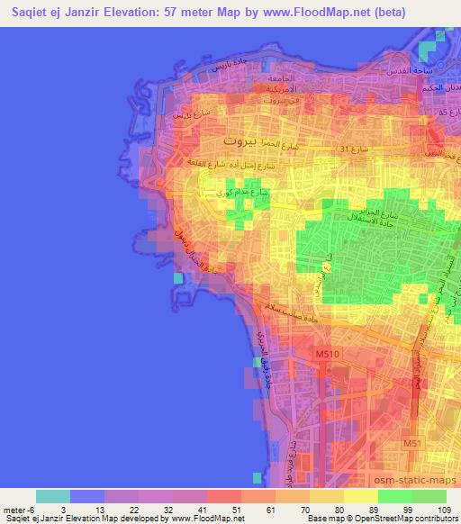 Saqiet ej Janzir,Lebanon Elevation Map
