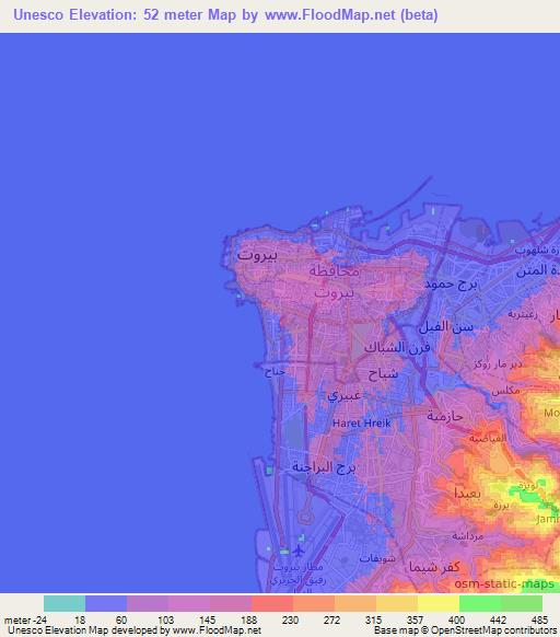 Unesco,Lebanon Elevation Map