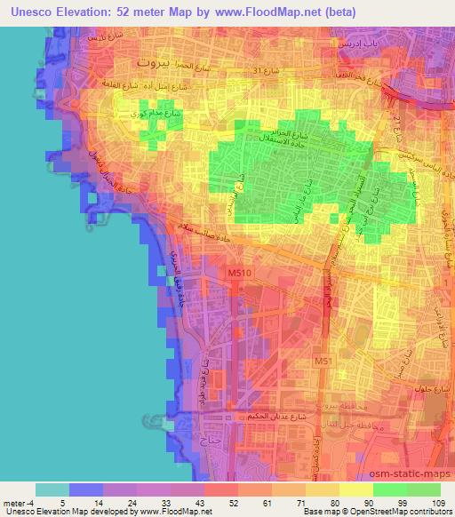 Unesco,Lebanon Elevation Map