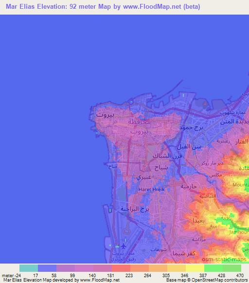 Mar Elias,Lebanon Elevation Map
