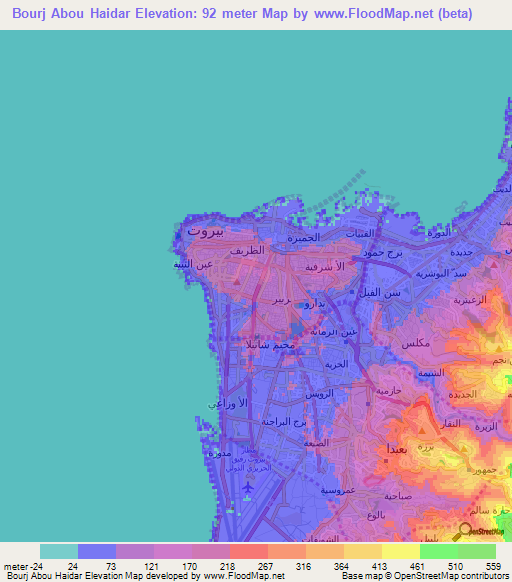 Bourj Abou Haidar,Lebanon Elevation Map