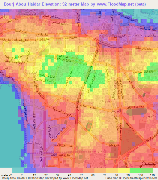 Bourj Abou Haidar,Lebanon Elevation Map