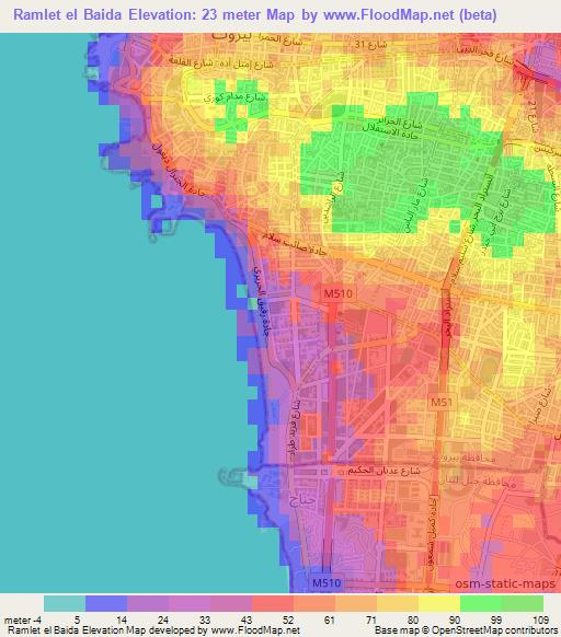 Ramlet el Baida,Lebanon Elevation Map