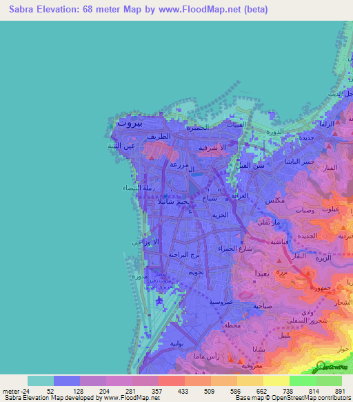 Sabra,Lebanon Elevation Map
