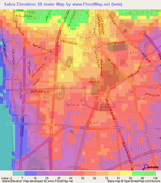 Sabra,Lebanon Elevation Map