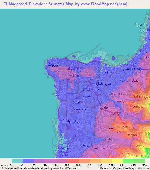El Maqassed,Lebanon Elevation Map