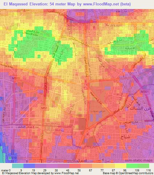 El Maqassed,Lebanon Elevation Map